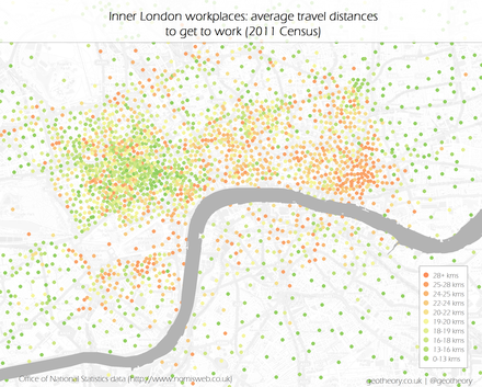 Map of How far do people travel to work
